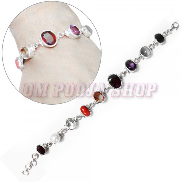 Navratna Bracelet in Pure Silver